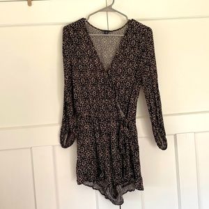 American Eagle Black Romper with Tan Detailing